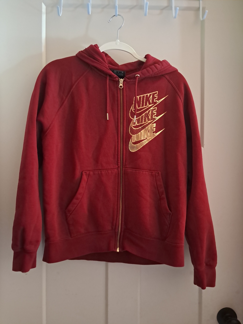 Nike Red Zip-Up Hoodie with Gold Logo